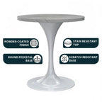 Round Dining Table with White Resin TableTop and White Steel Base for Kitchen & Dining Room