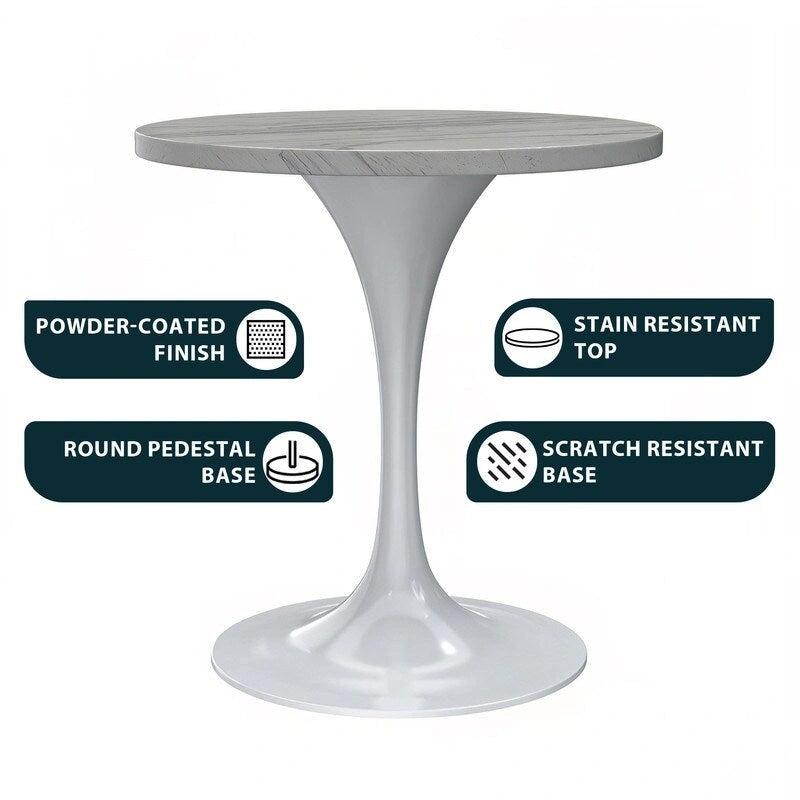 Verve Round Dining Table with White Resin TableTop and White Steel Base for Kitchen & Dining Room