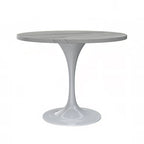 Round Dining Table with White Resin TableTop and White Steel Base for Kitchen & Dining Room