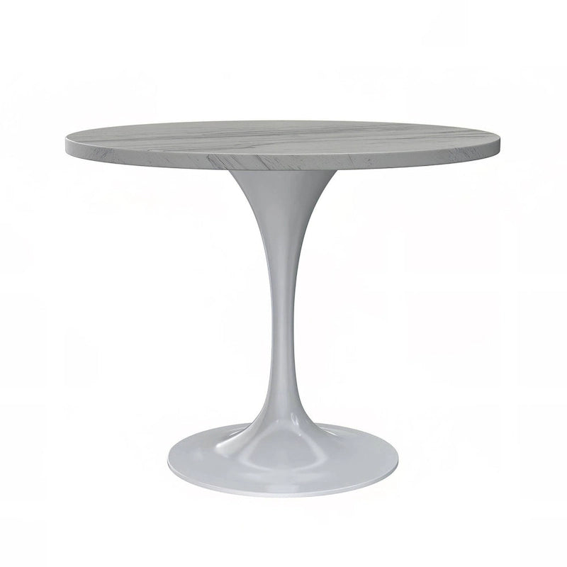Round Dining Table with White Resin TableTop and White Steel Base for Kitchen & Dining Room