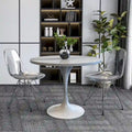 Round Dining Table with White Resin TableTop and White Steel Base for Kitchen & Dining Room