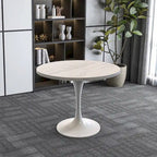 Round Dining Table with White Resin TableTop and White Steel Base for Kitchen & Dining Room