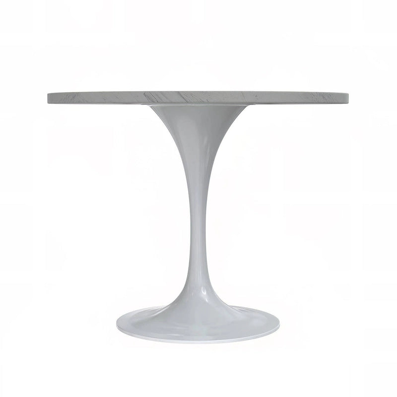 Round Dining Table with White Resin TableTop and White Steel Base for Kitchen & Dining Room