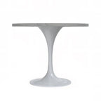 Round Dining Table with White Resin TableTop and White Steel Base for Kitchen & Dining Room