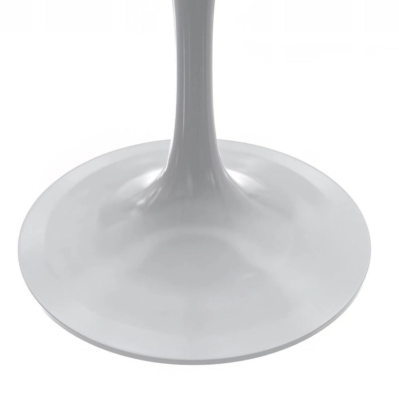 Round Dining Table with White Resin TableTop and White Steel Base for Kitchen & Dining Room