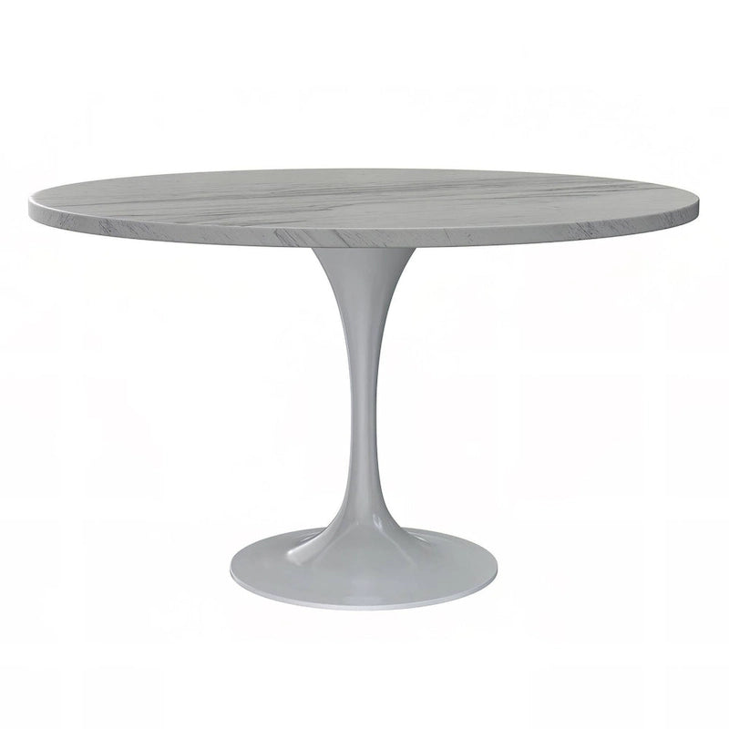 Round Dining Table with White Resin TableTop and White Steel Base for Kitchen & Dining Room