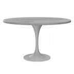 Round Dining Table with White Resin TableTop and White Steel Base for Kitchen & Dining Room