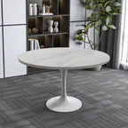 Round Dining Table with White Resin TableTop and White Steel Base for Kitchen & Dining Room