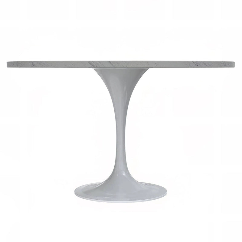 Round Dining Table with White Resin TableTop and White Steel Base for Kitchen & Dining Room
