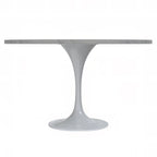 Round Dining Table with White Resin TableTop and White Steel Base for Kitchen & Dining Room