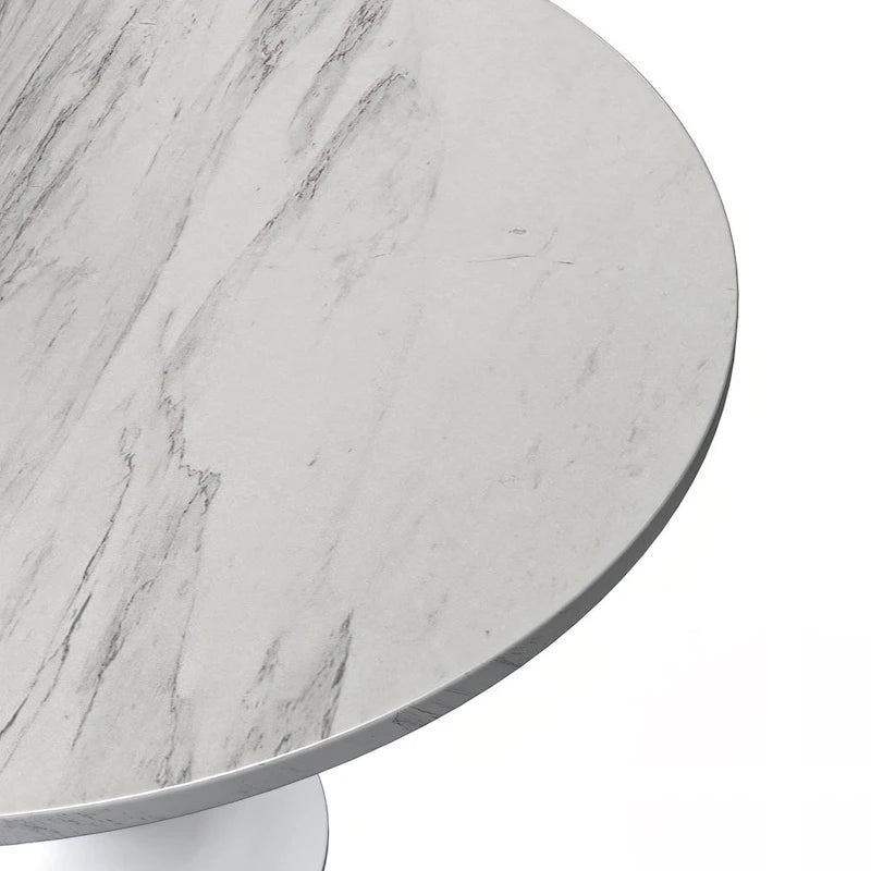 Round Dining Table with White Resin TableTop and White Steel Base for Kitchen & Dining Room