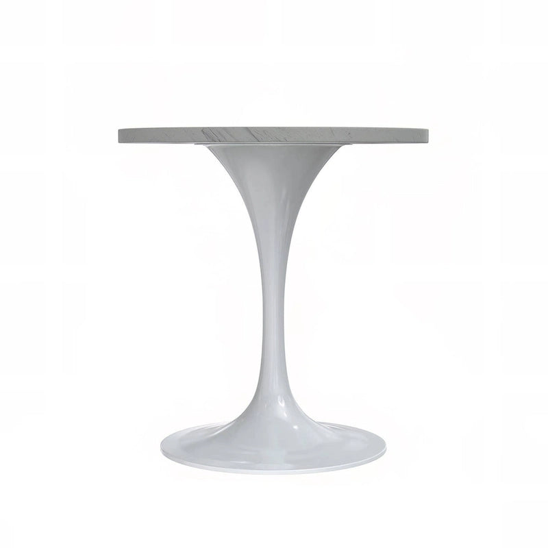 Round Dining Table with White Resin TableTop and White Steel Base for Kitchen & Dining Room