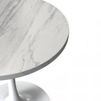 Round Dining Table with White Resin TableTop and White Steel Base for Kitchen & Dining Room