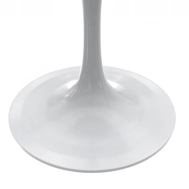 Round Dining Table with White Resin TableTop and White Steel Base for Kitchen & Dining Room