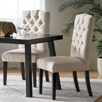 Set of 2 Fabric Upholstered Dining Chairs with Wood Legs