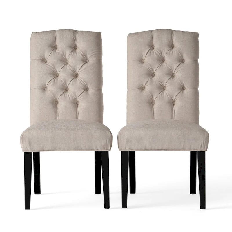 Set of 2 Fabric Upholstered Dining Chairs with Wood Legs
