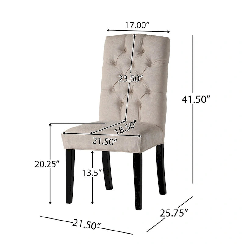 Set of 2 Fabric Upholstered Dining Chairs with Wood Legs