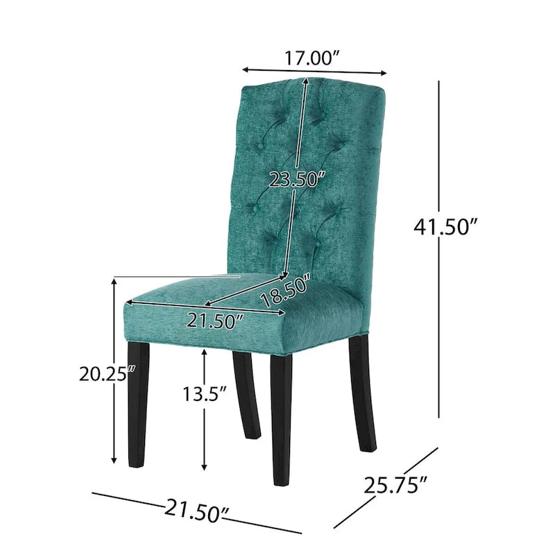 Set of 2 Fabric Upholstered Dining Chairs with Wood Legs
