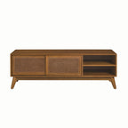 59 Inch Rattan TV Stand for 65 Inch TV,Entertainment Cabinet,Media Console,Solid Wood Feet & Rattan Cabinet Doors - Light Wood