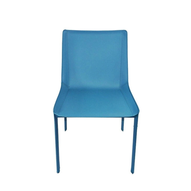 Fabien Minimalist Leather Dining Chair With Stitching Detail in Blue