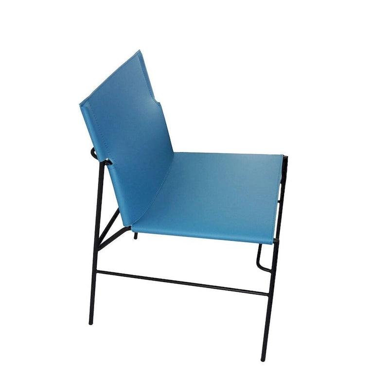 Fabien Minimalist Leather Dining Chair With Stitching Detail in Blue