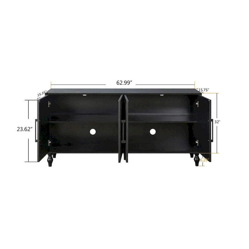 Carved Flower Door Large Storage Cabinet with Metal Handle